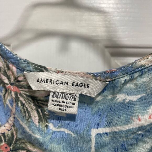 American Eagle XXL Crop top sleeveless front knot beach print palm tree print 2x - Picture 6 of 7